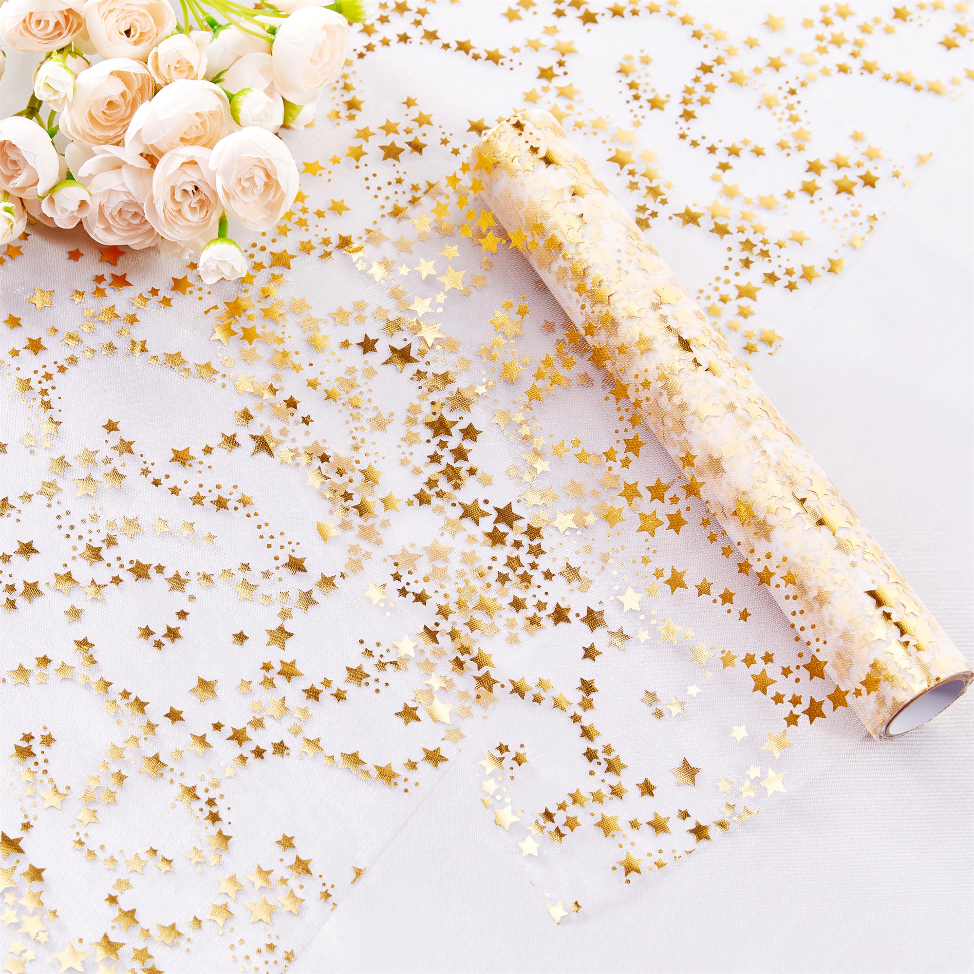 Brillo sutil con estrellas y acabado dorado, perfecto para eventos