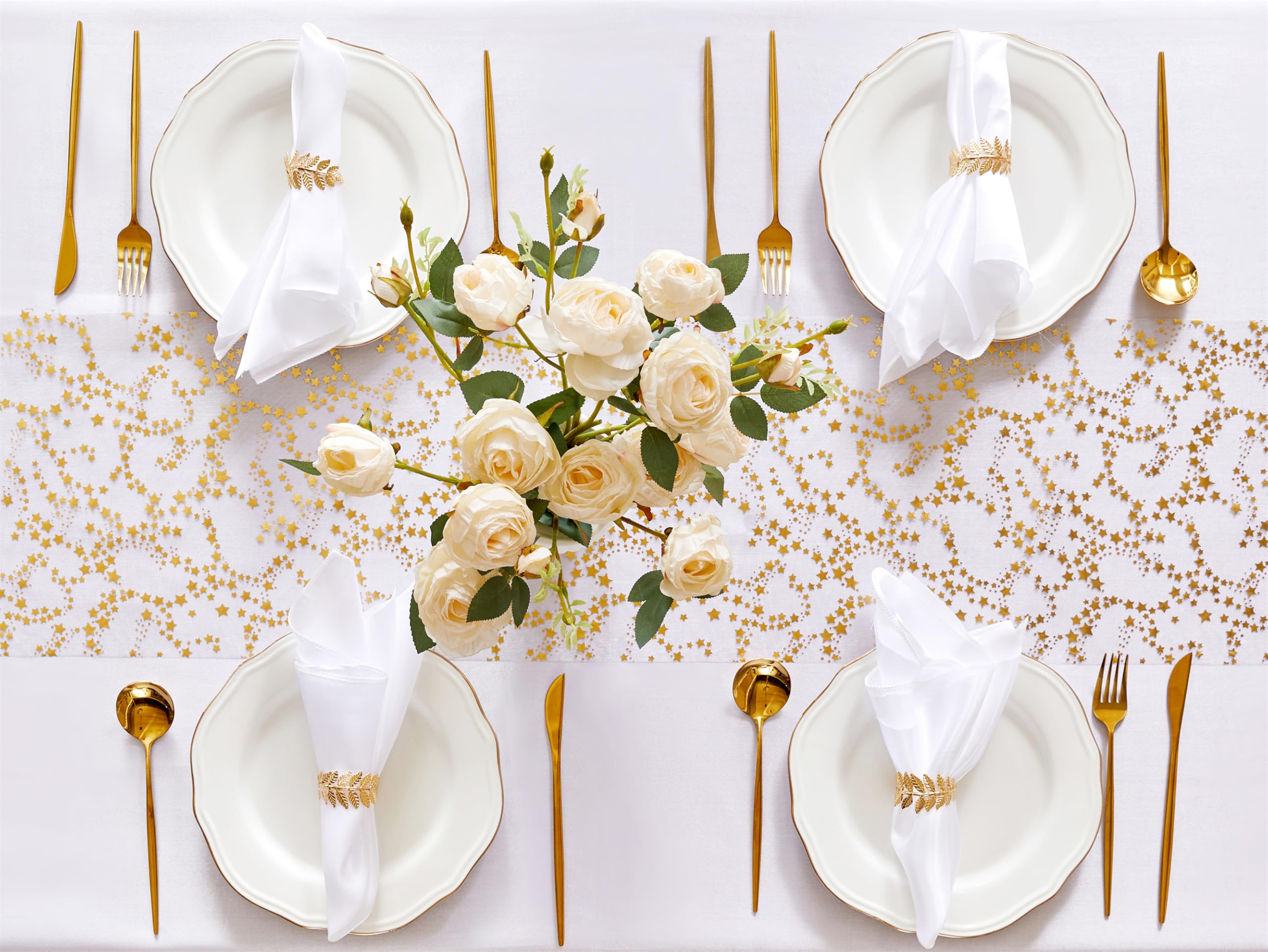 Tela organza dorada con estrellas, elegante y liviana para decoraciones