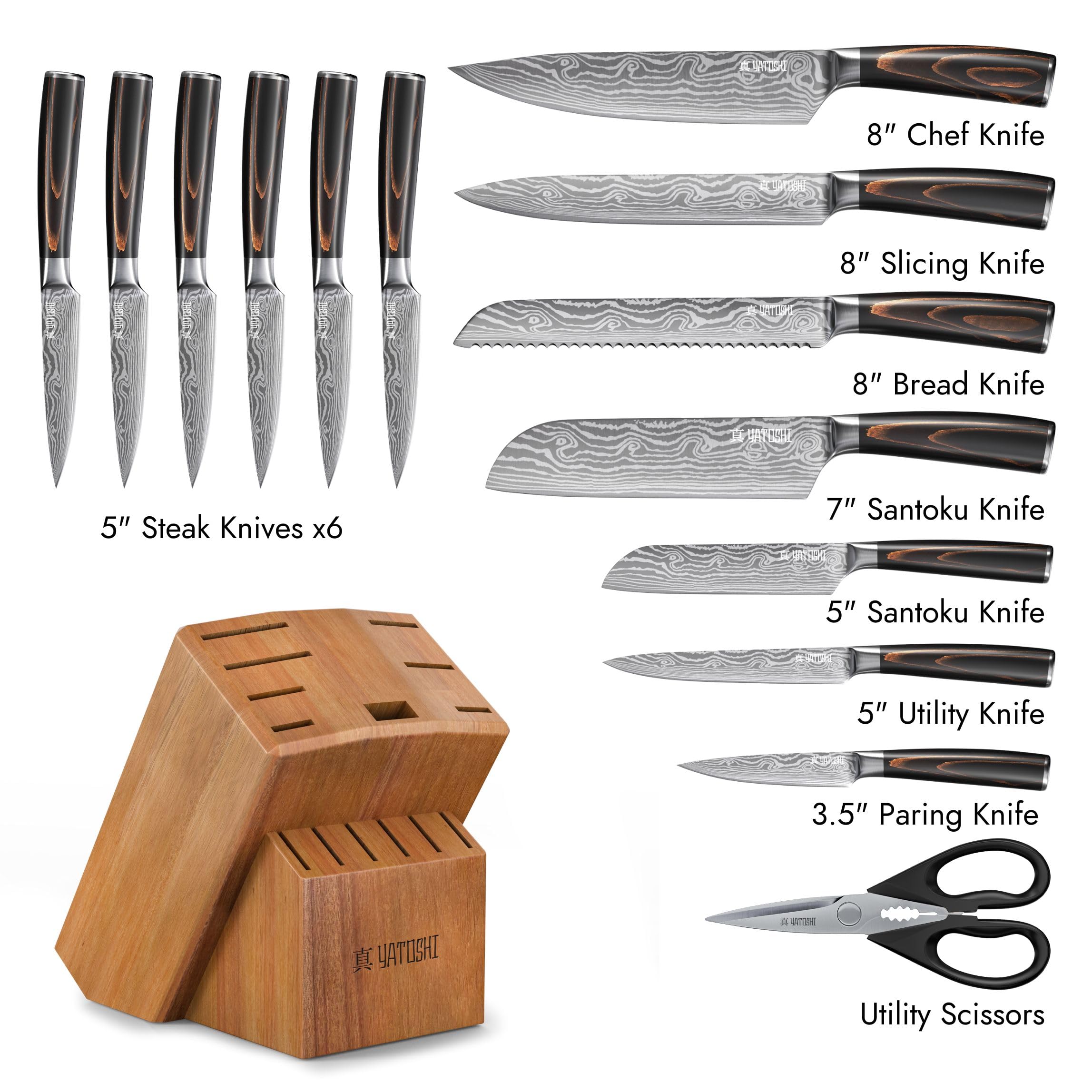 Yatoshi Knives tijeras de cocina con bloque para almacenamiento práctico
