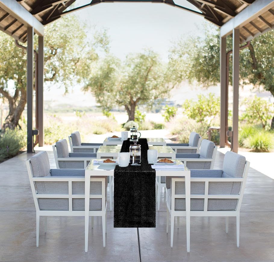 Corredor de mesa lentejuelas negro de Yblut para bodas.