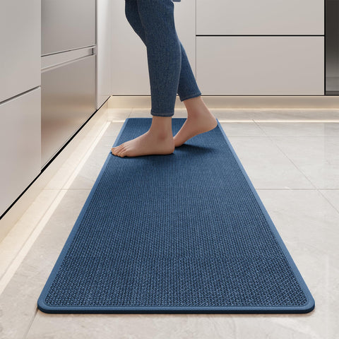 Alfombra de cocina YDKGL absorbente en azul con textura imitación lino para uso diario.