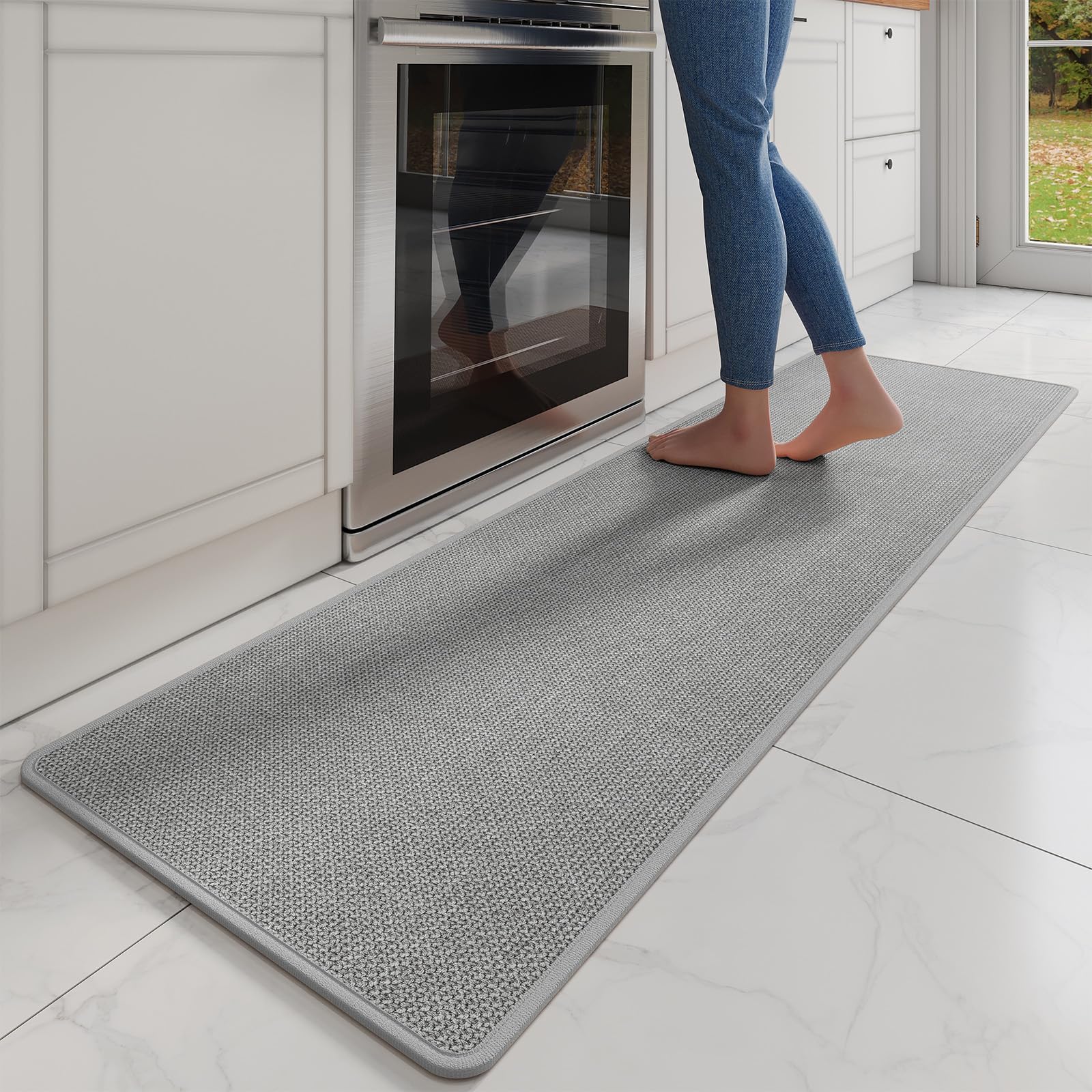 Alfombra YDKGL antideslizante para cocina en gris, segura en suelos lisos.