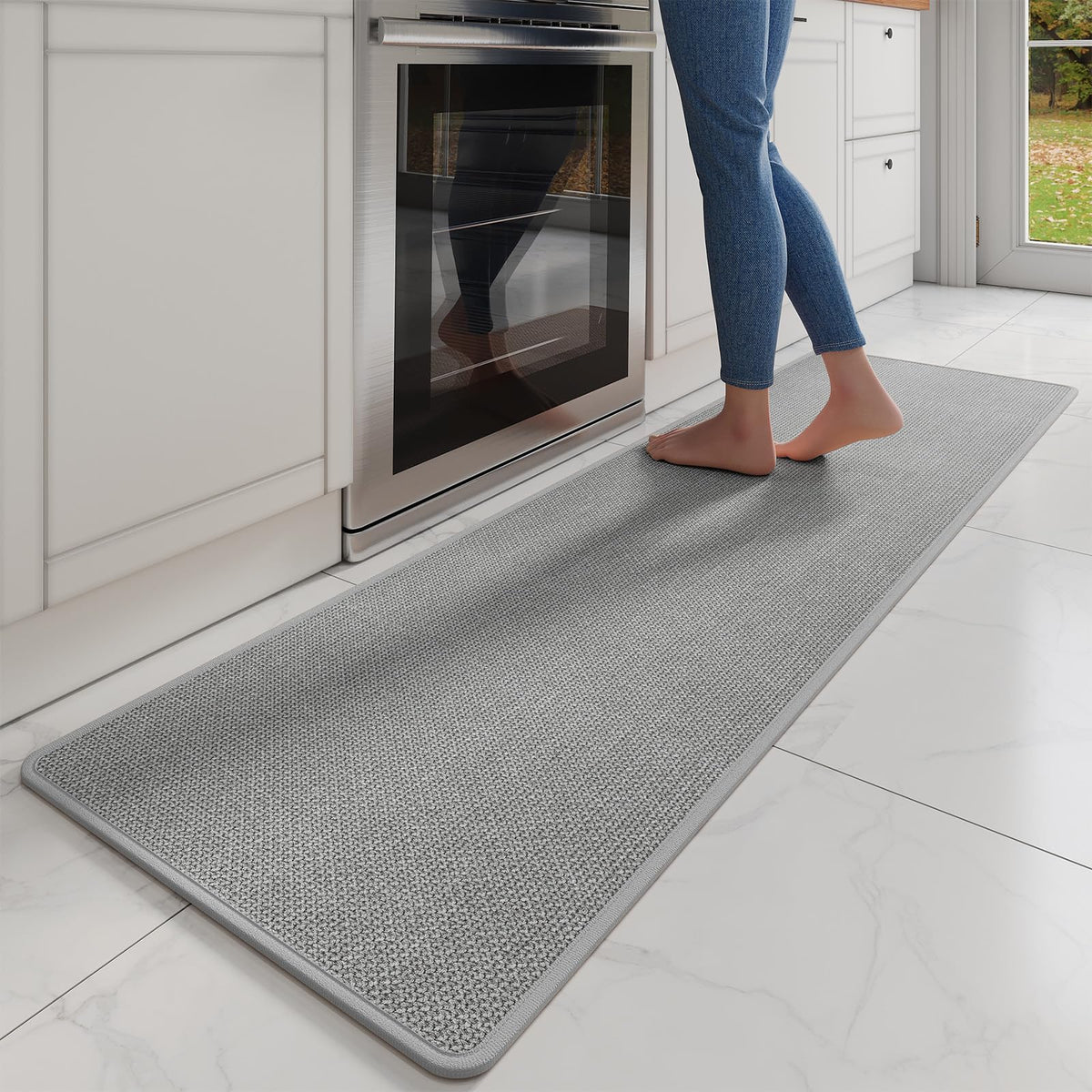 Alfombra YDKGL antideslizante para cocina en gris, segura en suelos lisos.