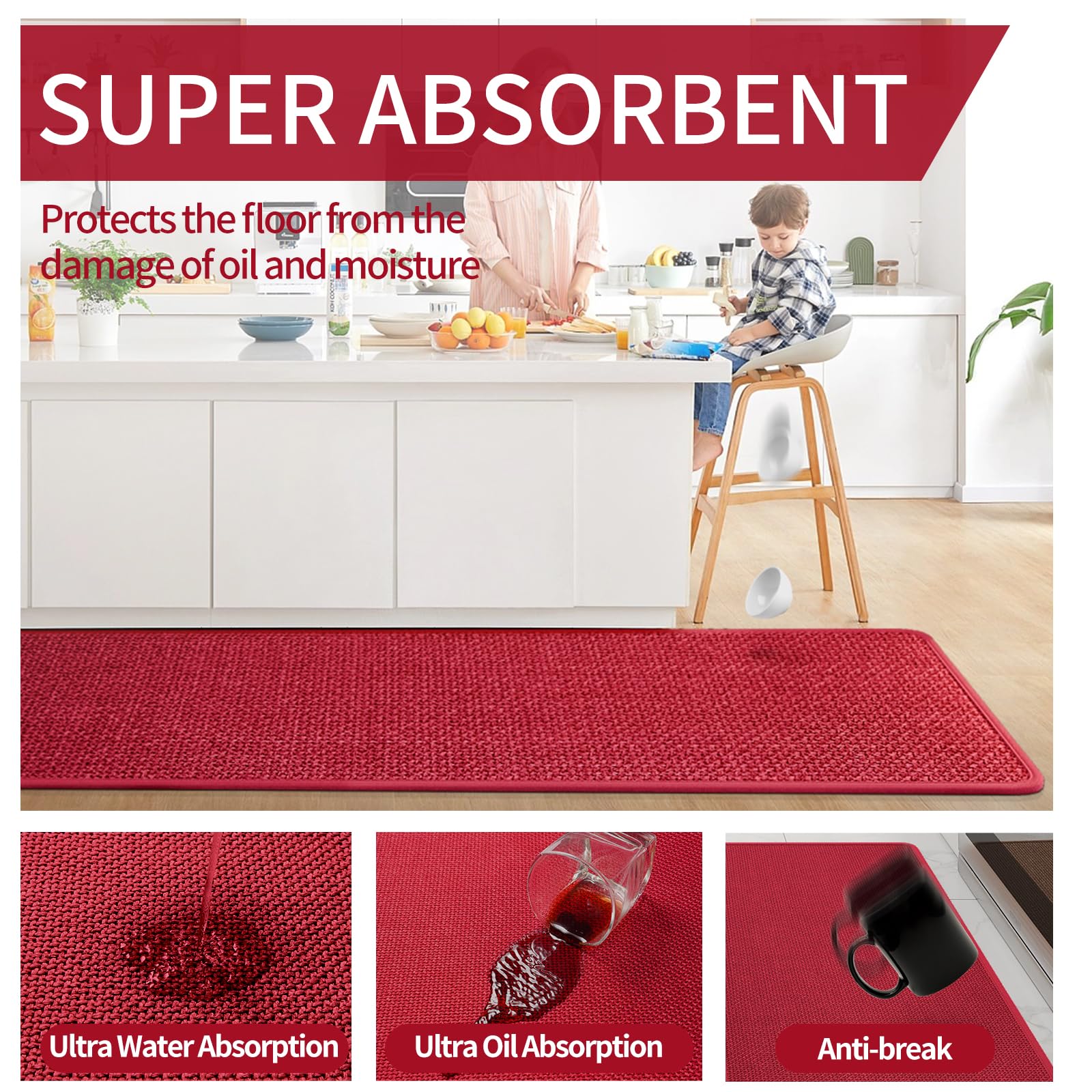 Alfombra lavable YDKGL para cocina, fácil de limpiar.