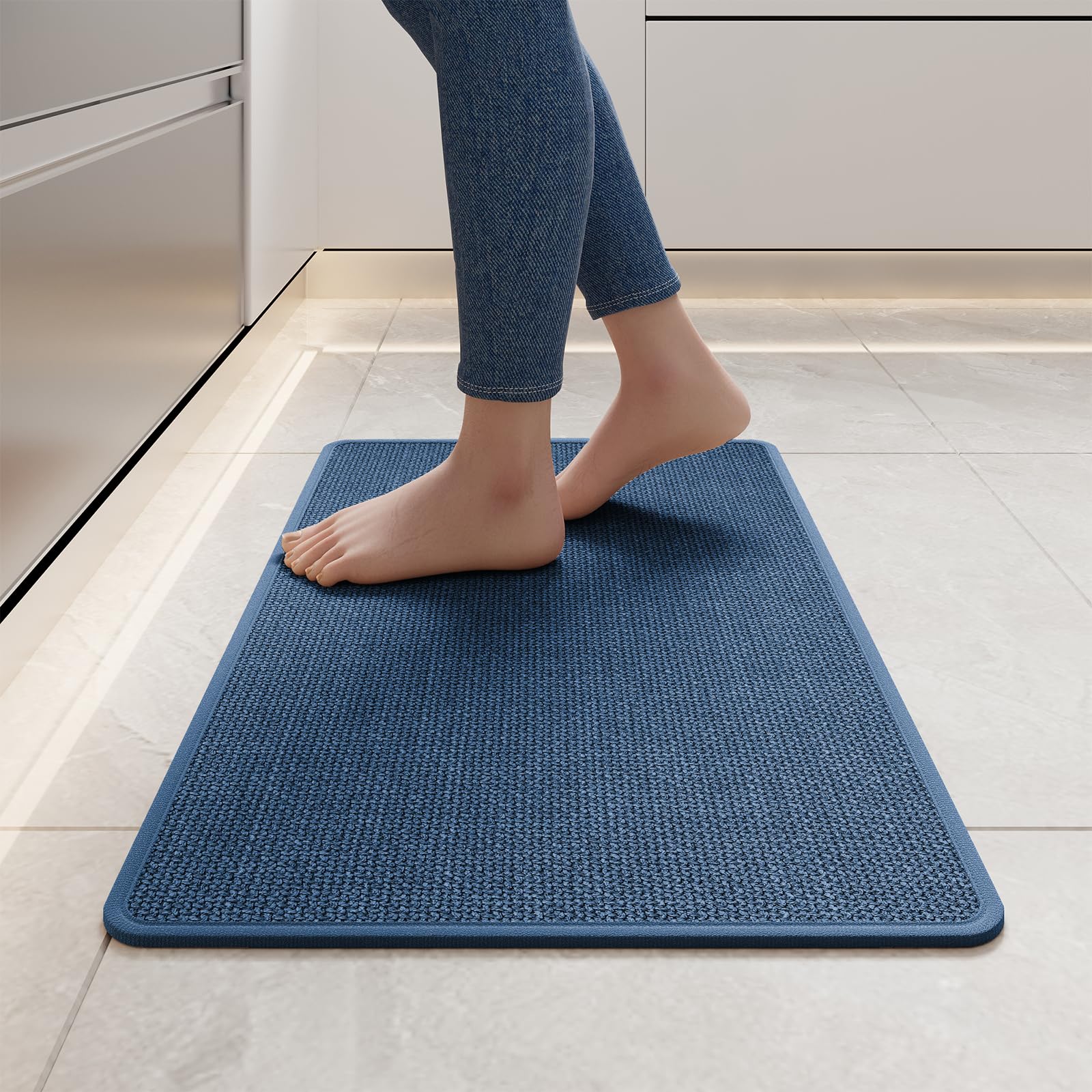 Alfombra de cocina YDKGL trenzada imitación lino azul absorbente para derrames