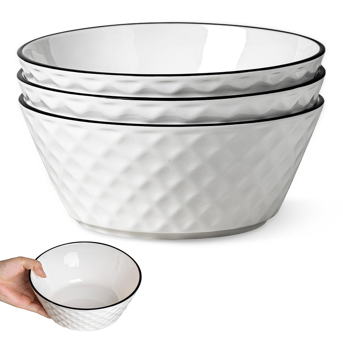 Tazón Yeacccng de 8 pulgadas con patrón diamante, ideal para sopa caliente