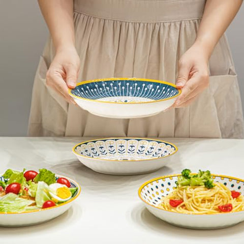 Yeacccng tazones ensalada ceramica 8 pulgadas, acabado suave realza colores.