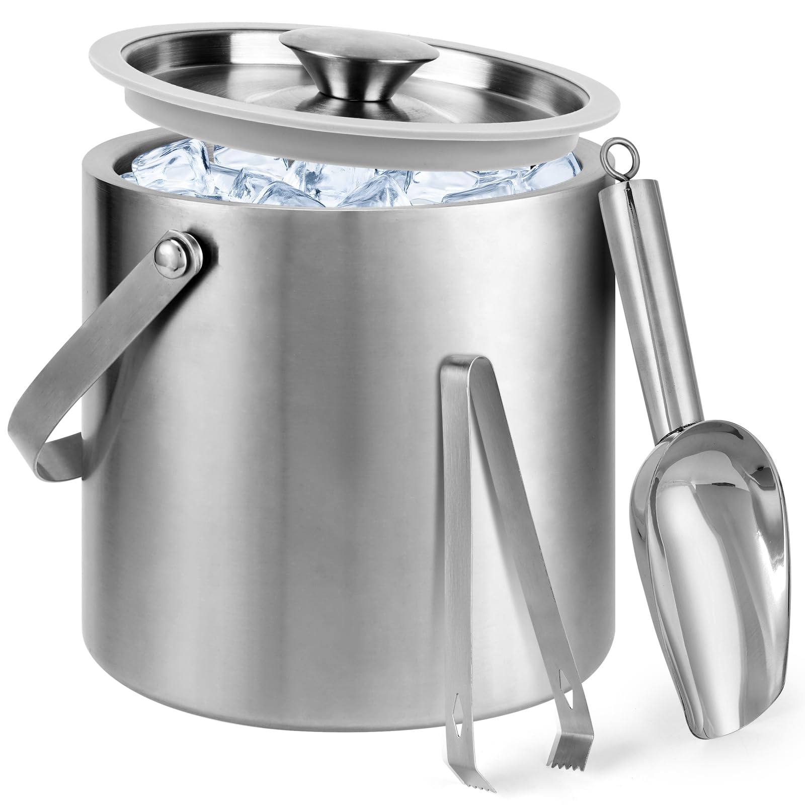 Yeatruojeet cubo hielo 3L con tapa de acero inoxidable, mantiene el hielo frío por más tiempo.
