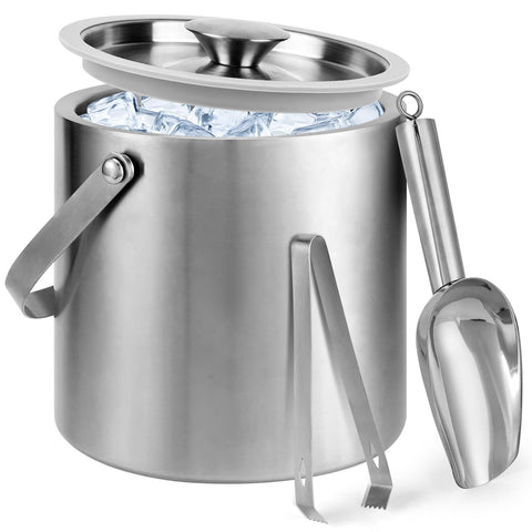 Yeatruojeet cubo hielo 3L con tapa de acero inoxidable, mantiene el hielo frío por más tiempo.