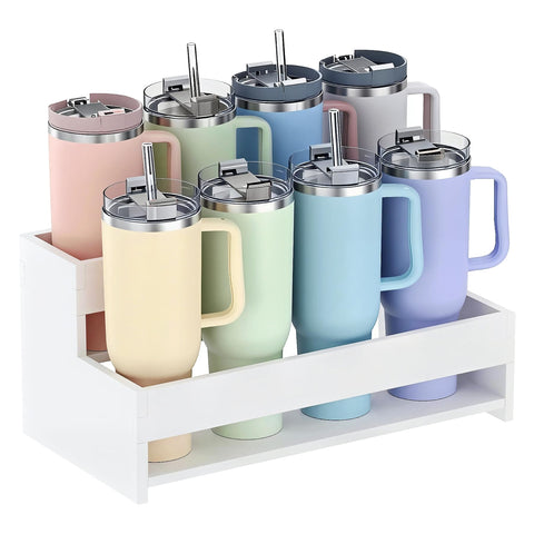 Yeavs organizador de botellas de dos niveles, vista frontal, ideal para ordenar tazas y botellas.