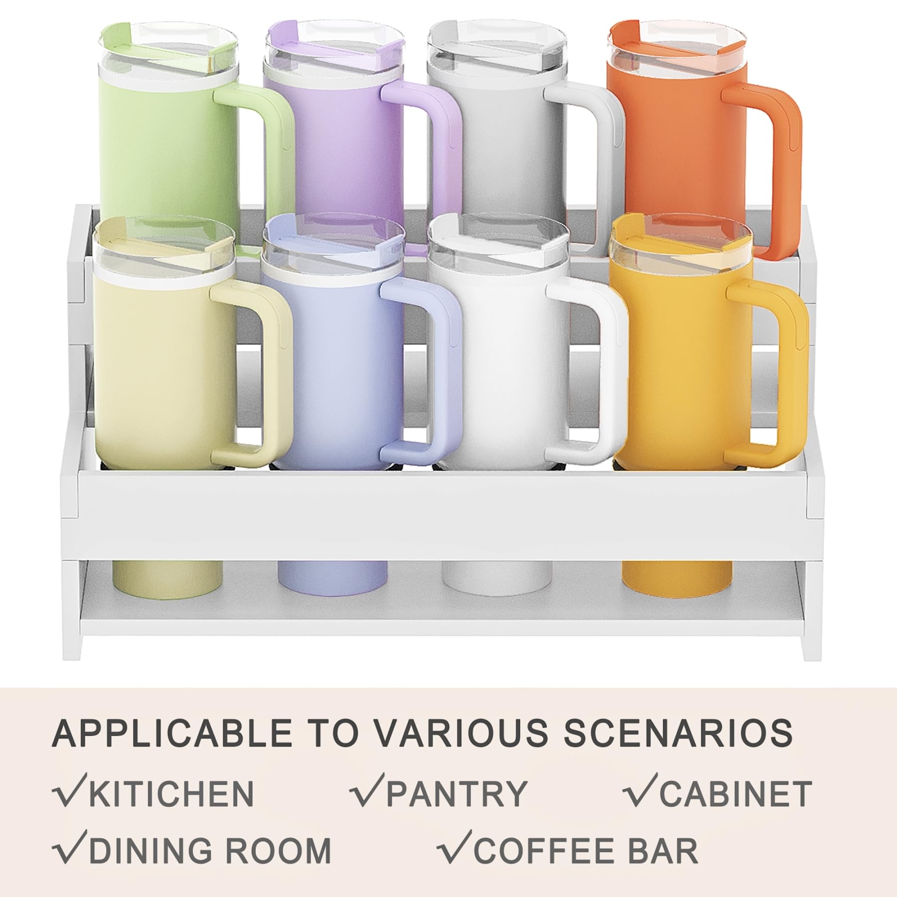 Yeavs uso multifuncional en cocina, ordena bebidas y utensilios.