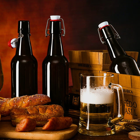 Botella YEBODA 16 oz ámbar con tapa flip detalle de cierre hermético.