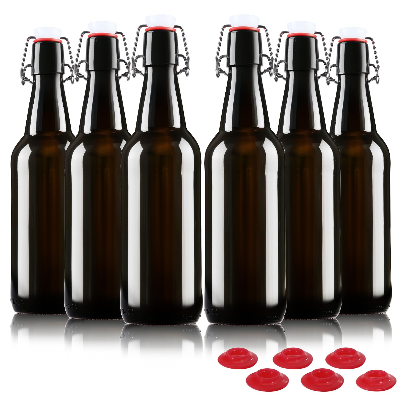 Botella YEBODA 16 oz ámbar con tapa flip frente y protección contra la luz.