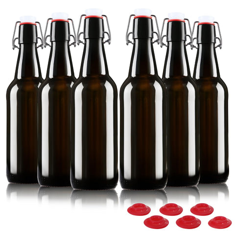 Botella YEBODA 16 oz ámbar con tapa flip frente y protección contra la luz.