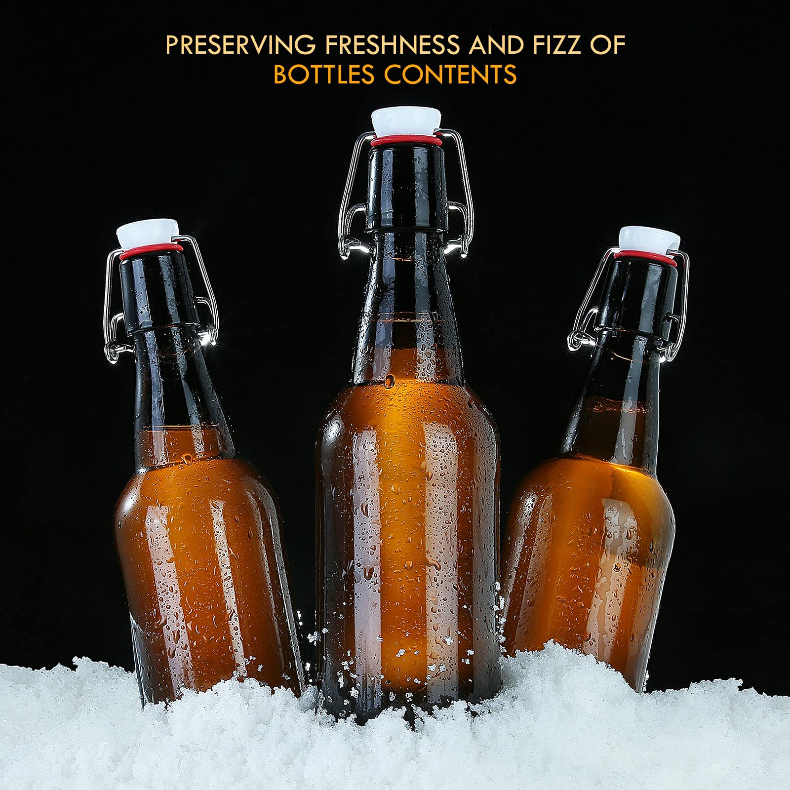 Botella YEBODA para cerveza casera, vidrio ámbar y tapa flip.