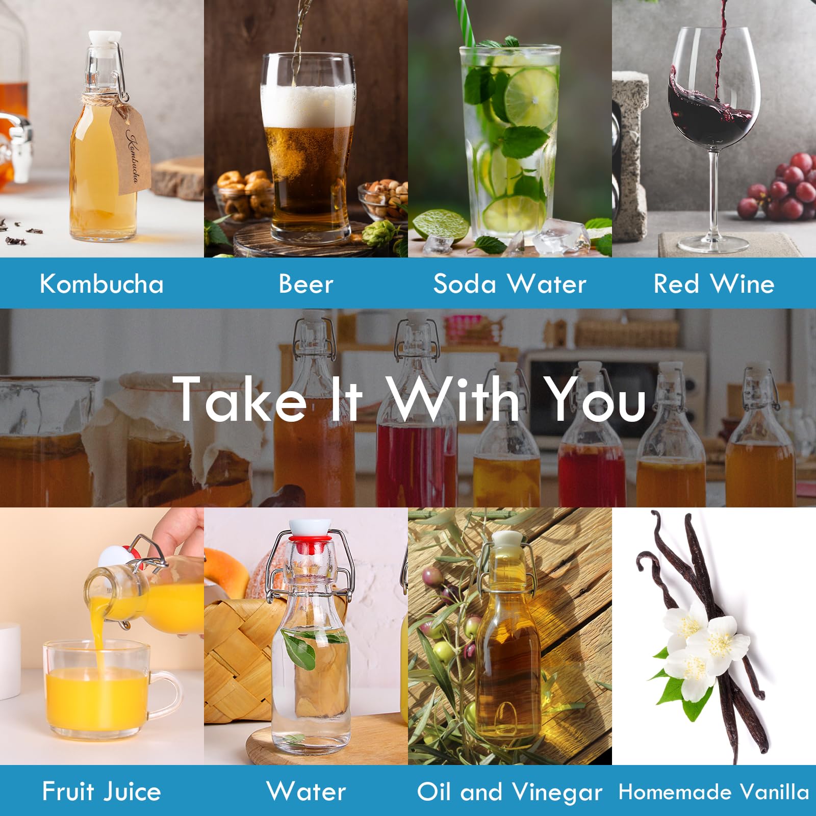 Botellas YEBODA reutilizables para kefir o jugos caseros.
