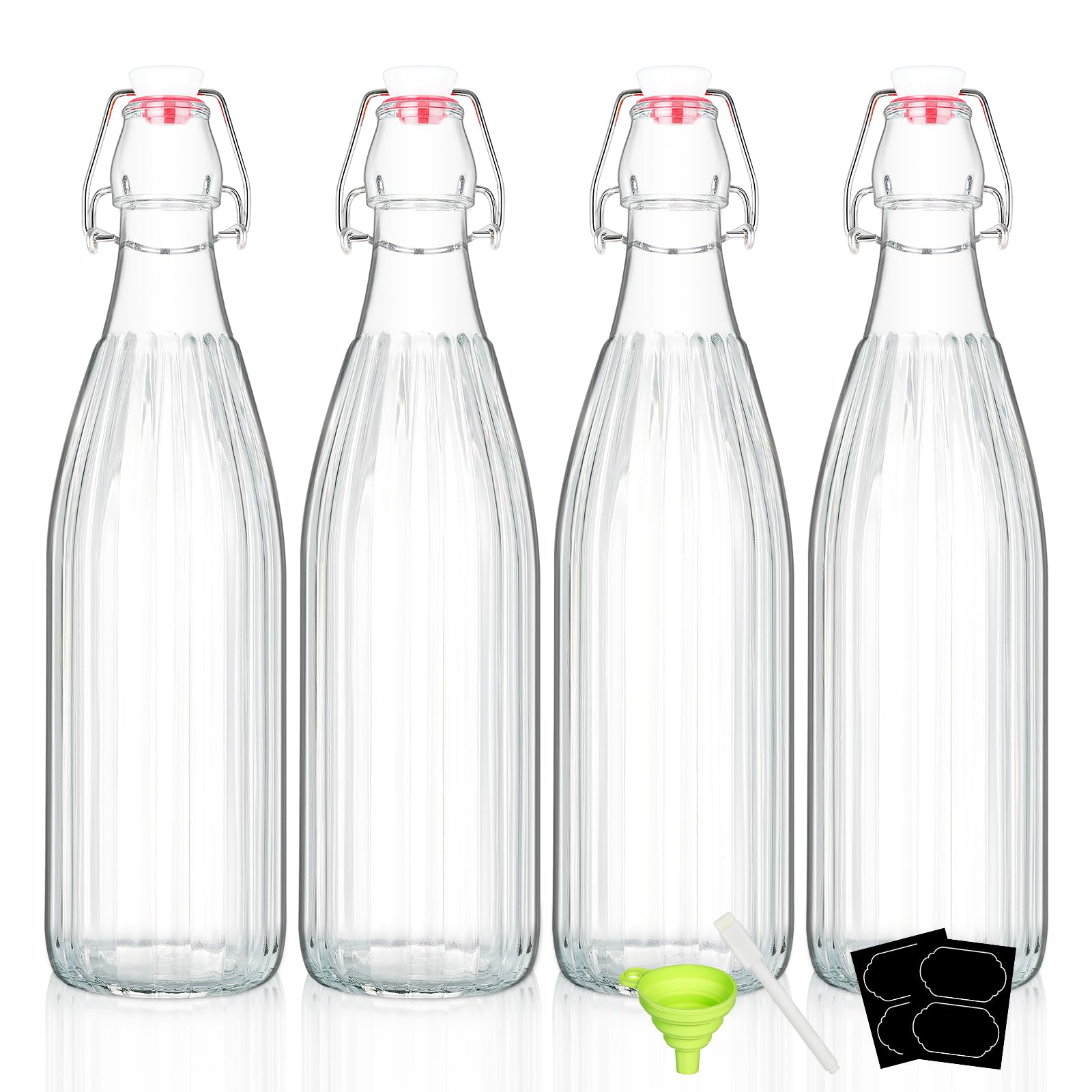Botella YEBODA de vidrio con tapa abatible para almacenamiento seguro de bebidas.