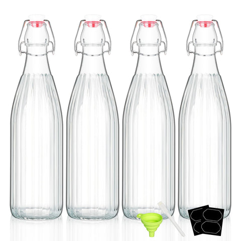 Botella YEBODA de vidrio con tapa abatible para almacenamiento seguro de bebidas.