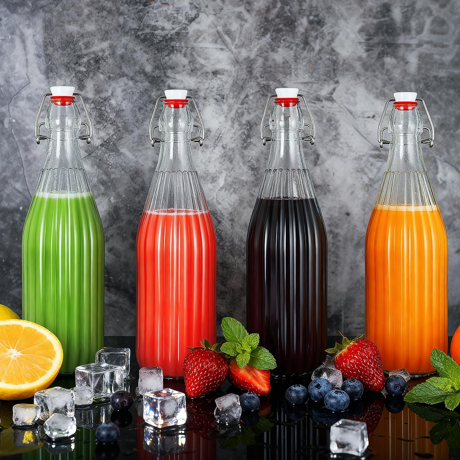 Conjunto de 4 botellas YEBODA de vidrio para fermentación y bebidas.