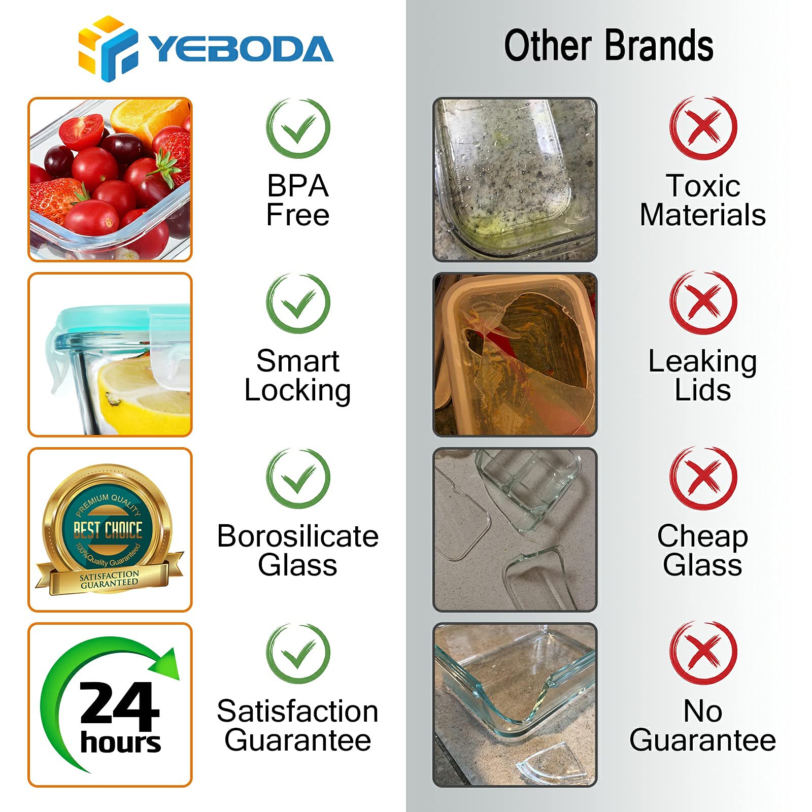 Contenedores apilables de vidrio YEBODA para ahorro de espacio.