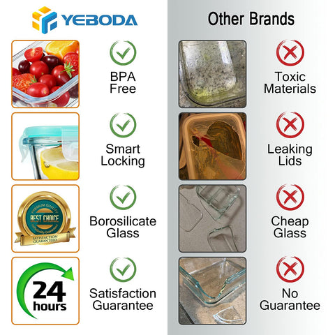 Contenedores apilables de vidrio YEBODA para ahorro de espacio.