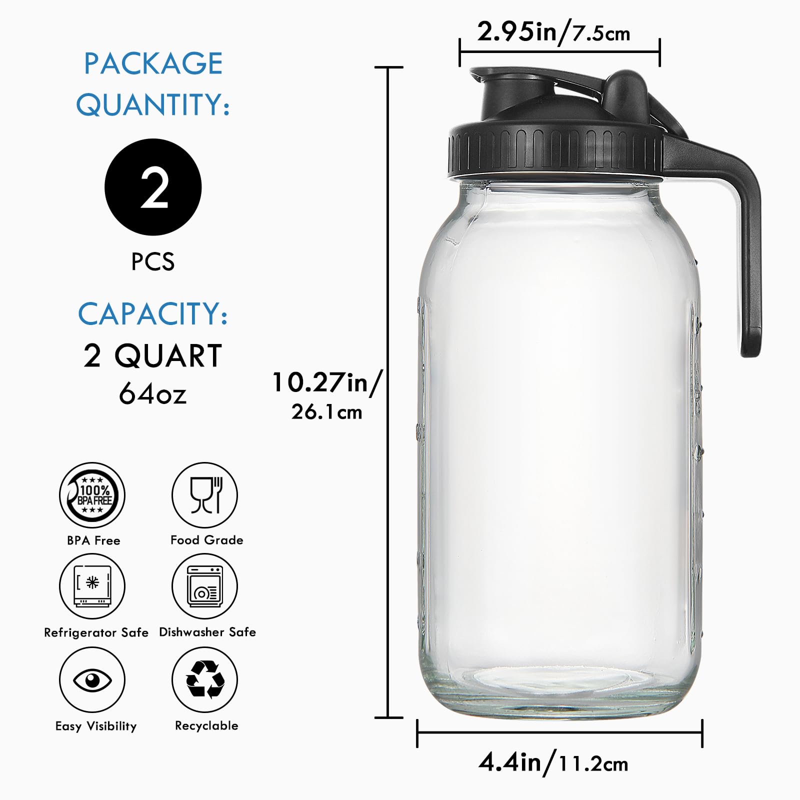 Jarra de boca ancha YEBODA 64oz facilita limpieza.