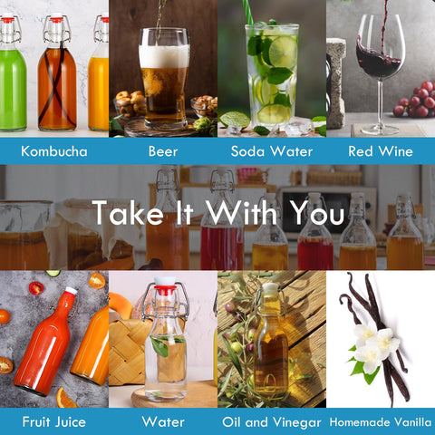 Conjunto de 6 botellas con tapas giro, útiles como regalo.