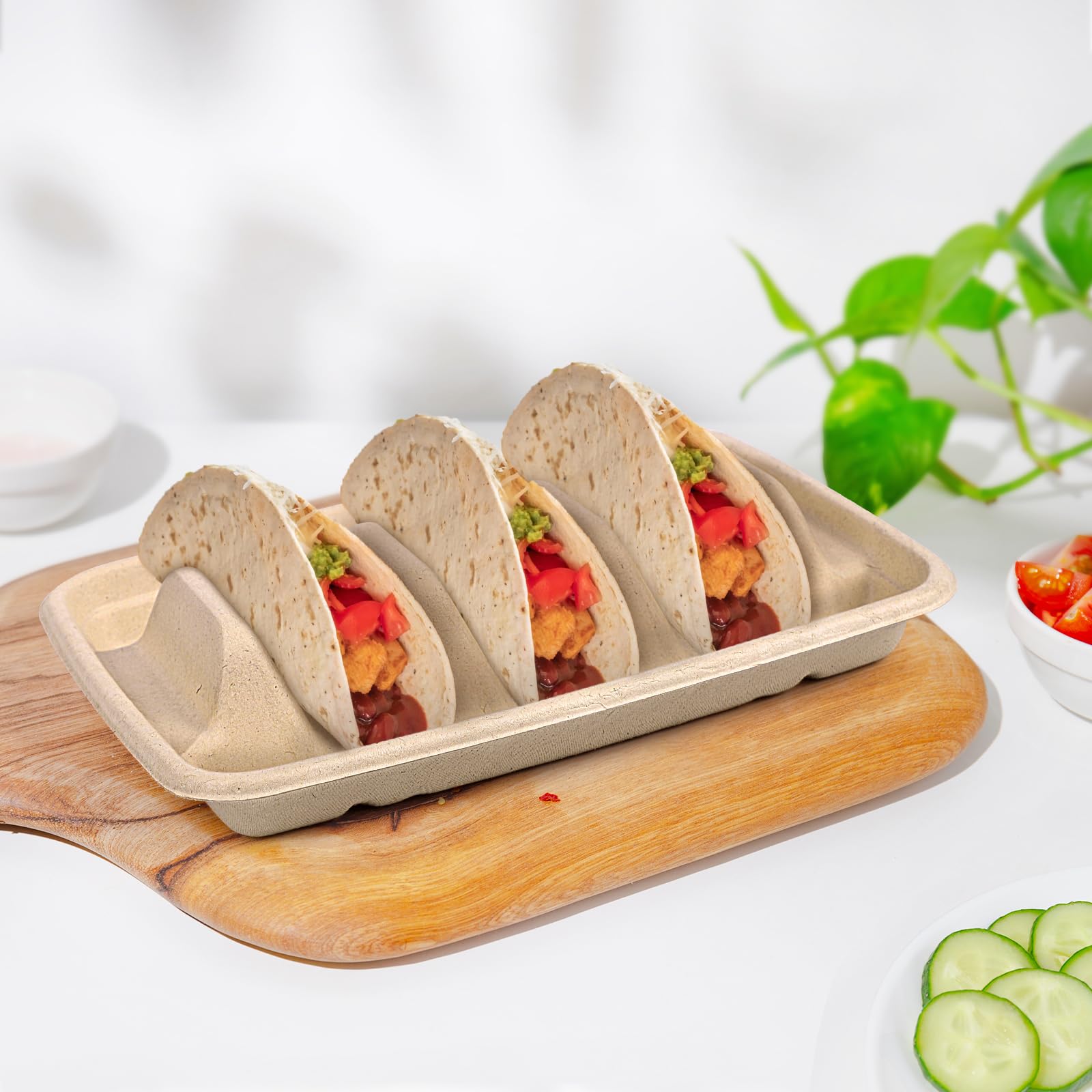 Platos taco apilables de Yecerudip facilitan almacenamiento al terminar.