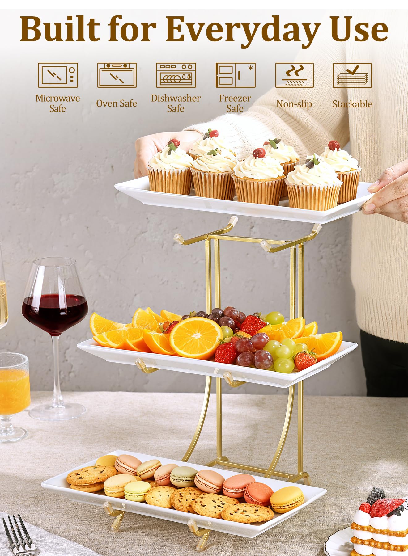 Presentación de postres, aperitivos y frutas con Yedio para eventos