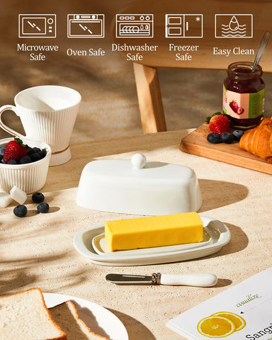 Tapa con pomo ergonómico Yedio, protege la mantequilla de polvo.