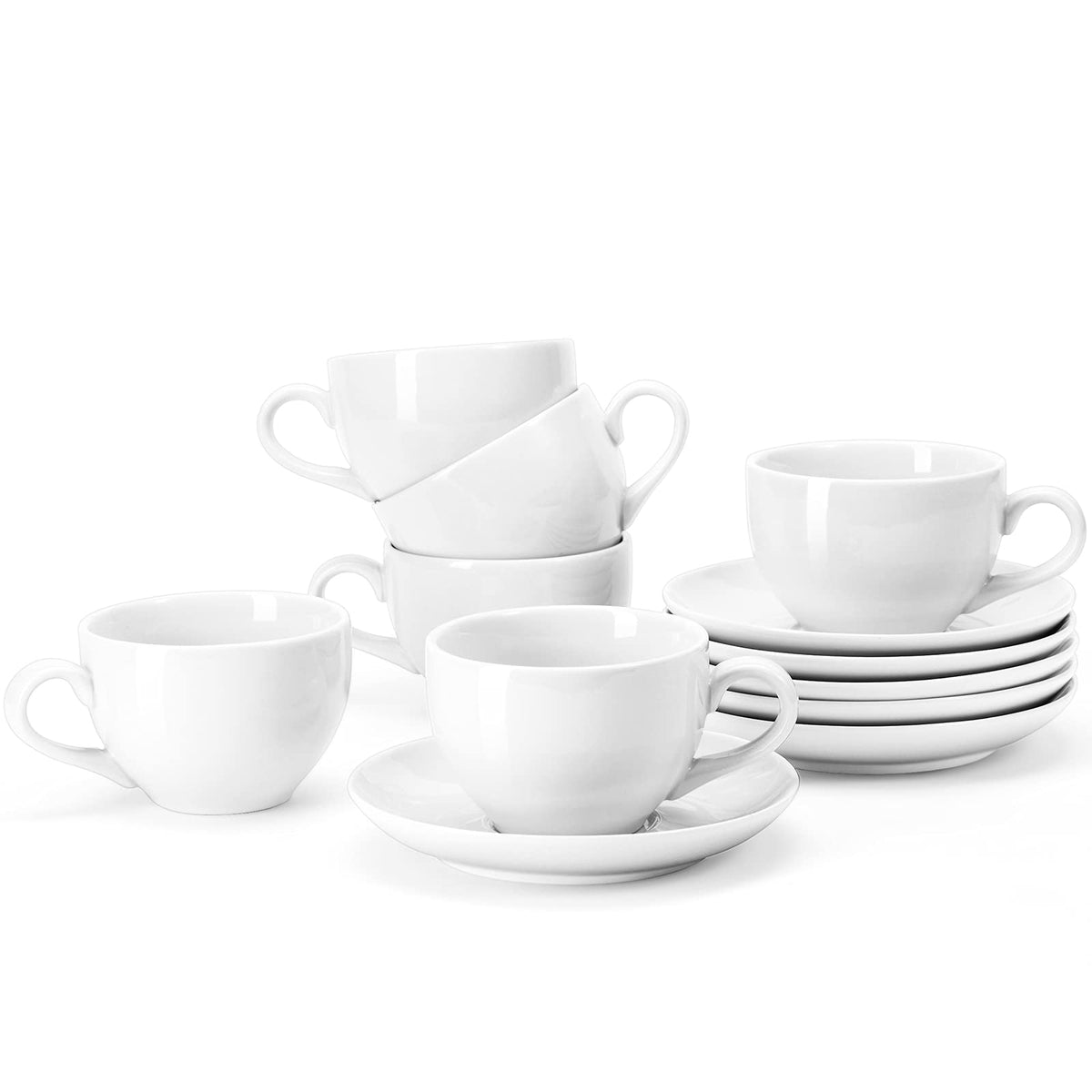 Yedio taza café porcelana blanca seis onzas, ideal para capuchino cremoso en casa.
