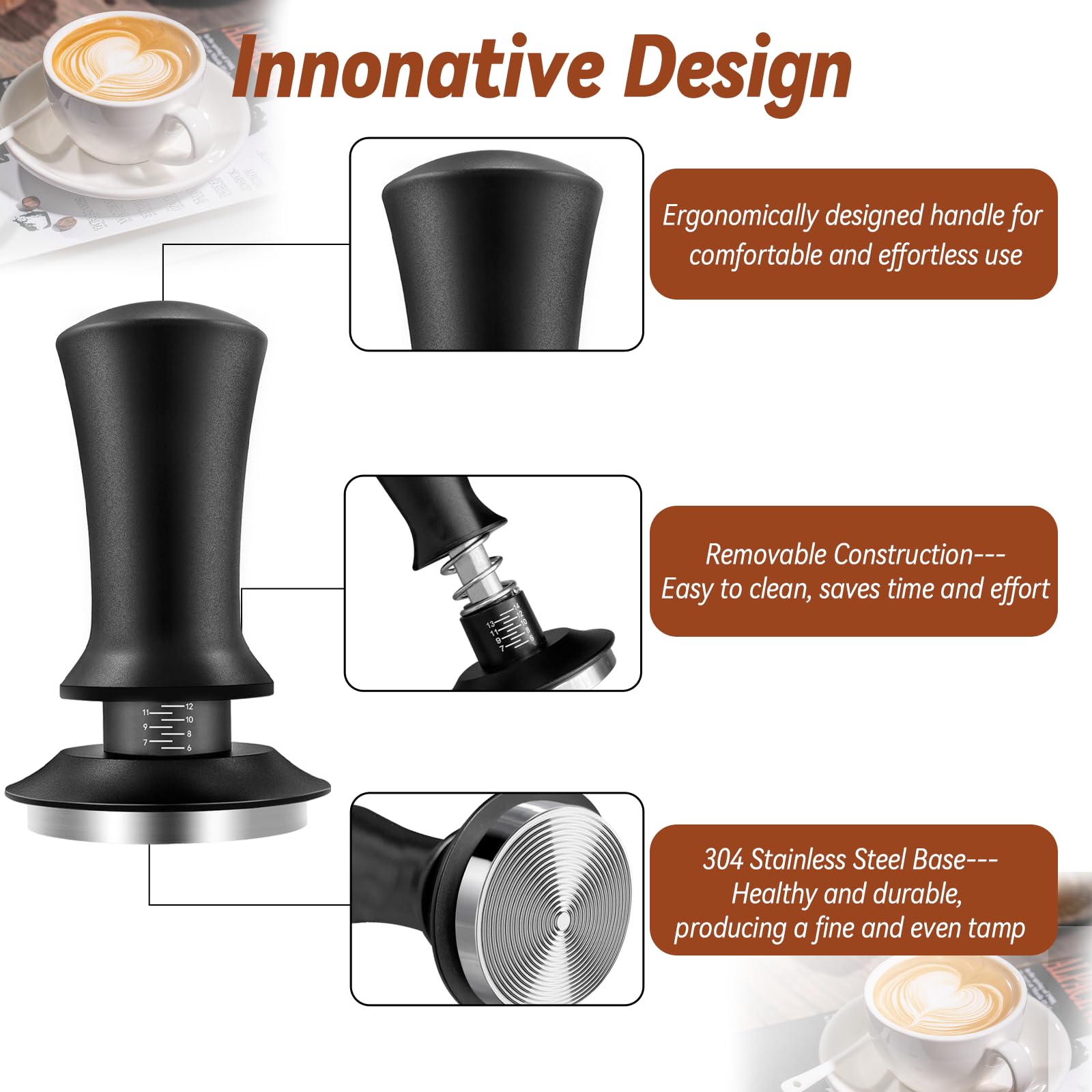 Tamper Yeelan base 304 acero inoxidable garantiza durabilidad y limpieza