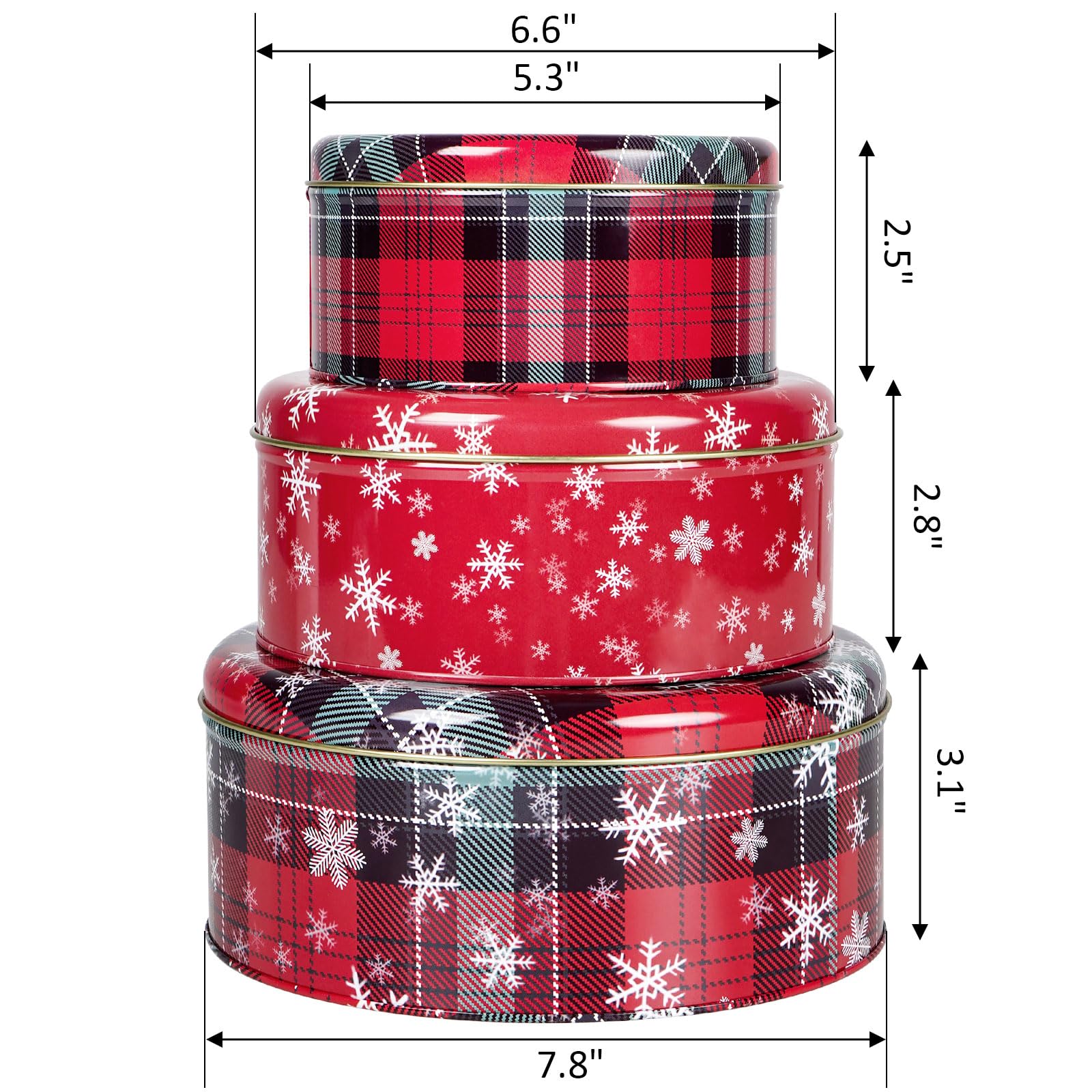 Latas redondas Yeenoon con diseño de rayas para la Navidad.