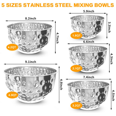 YEJZXY boles acero inoxidable 4.9 qt, capacidad para porciones generosas