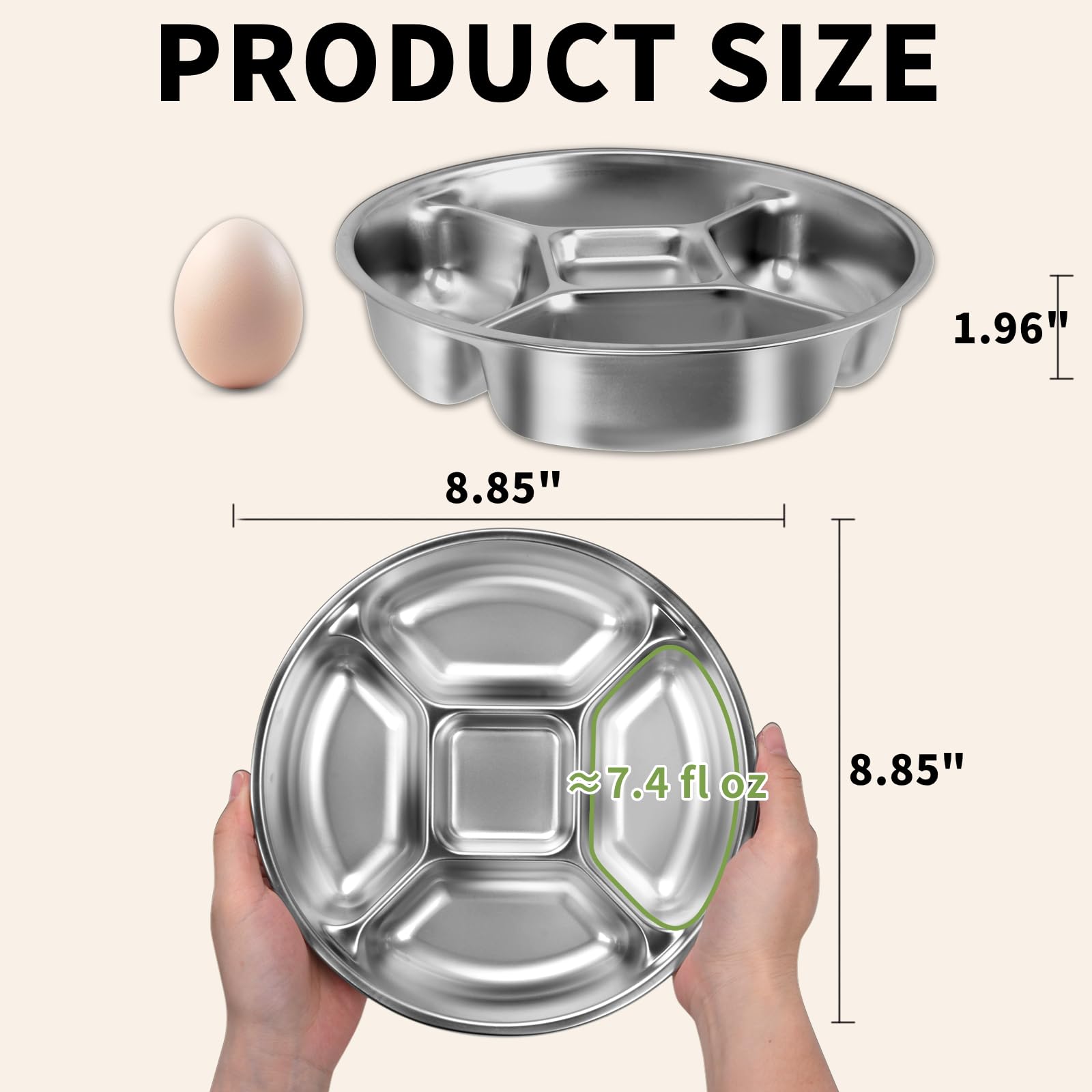 YEJZXY plato dividido enfocado en secciones para verduras, proteínas y granos.