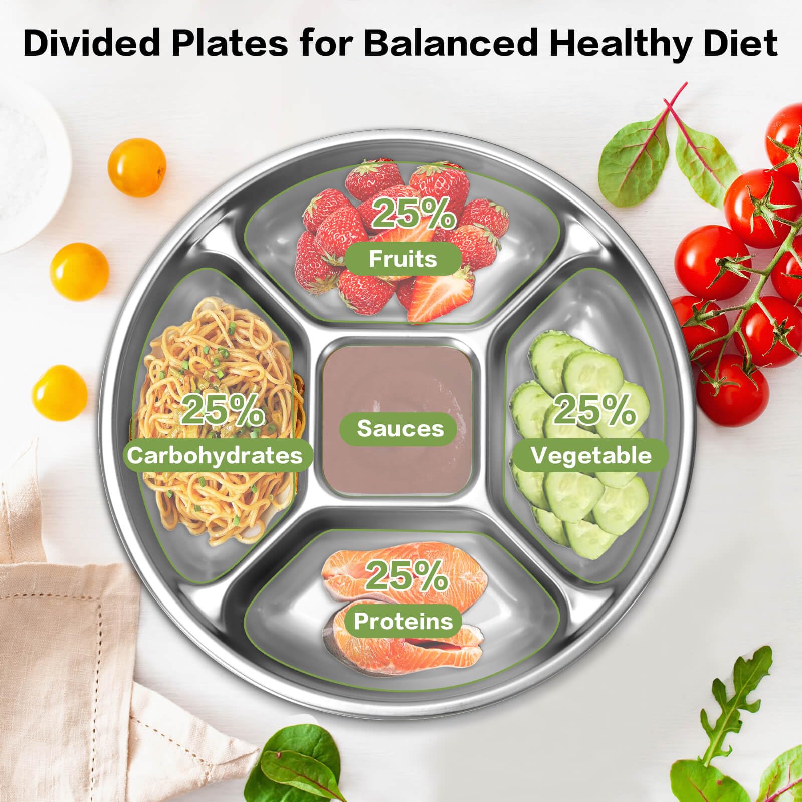 YEJZXY plato acero inoxidable libre de BPA para mesa duradera.