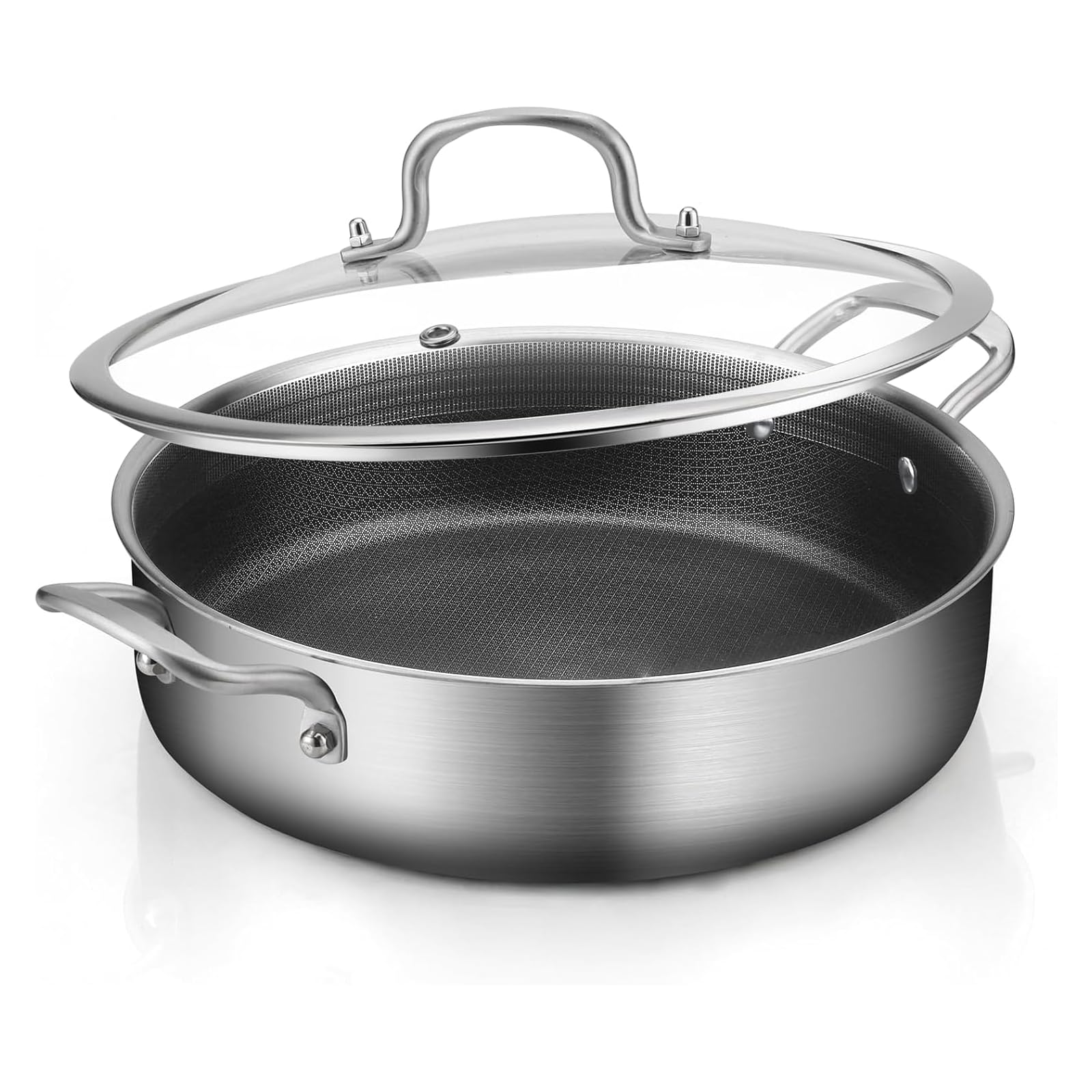 Sartén Yeksum Tri-Ply 7 qt 12in, cuerpo de cocción robusto para saltear