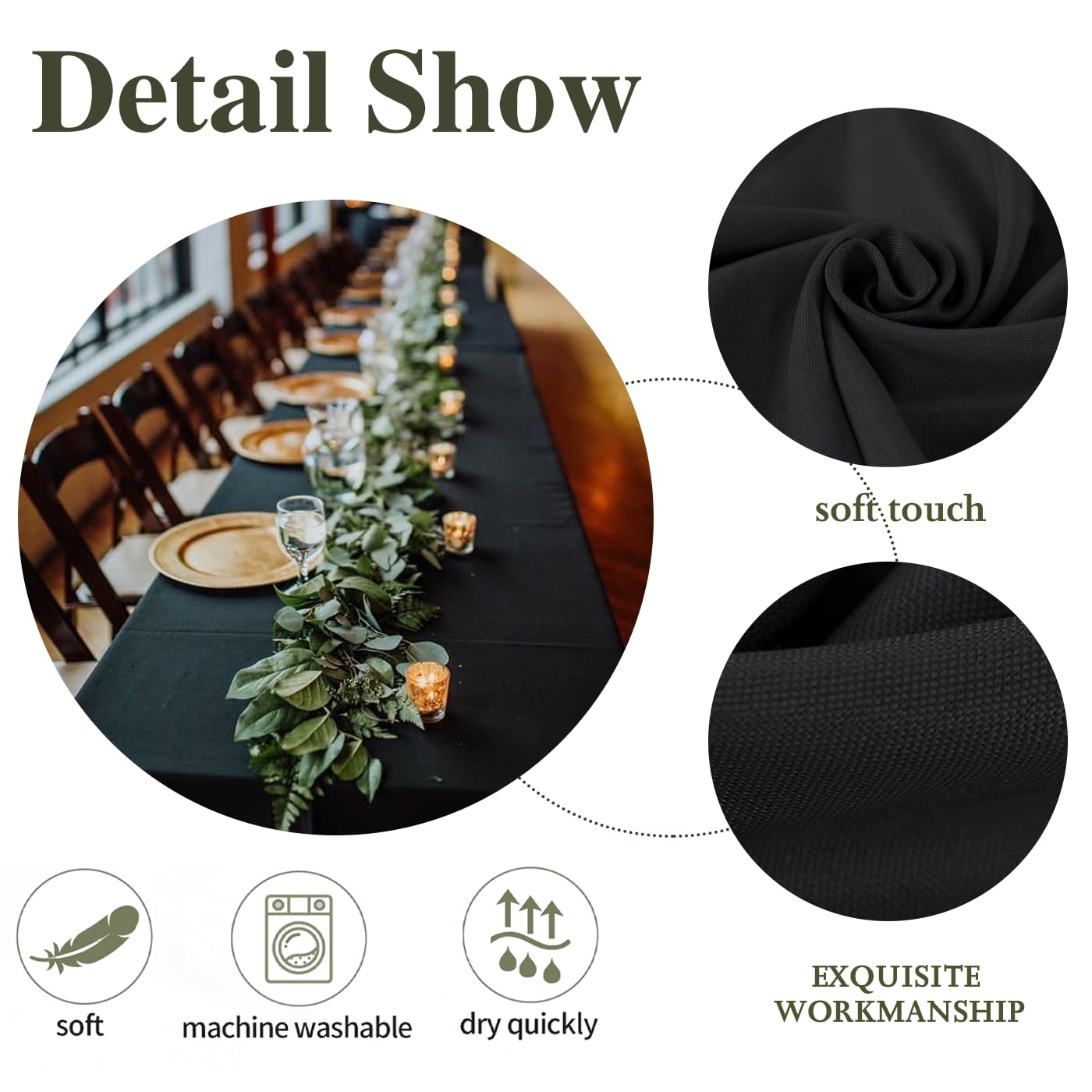 Mantel Yemosa negro para bodas con ambiente elegante
