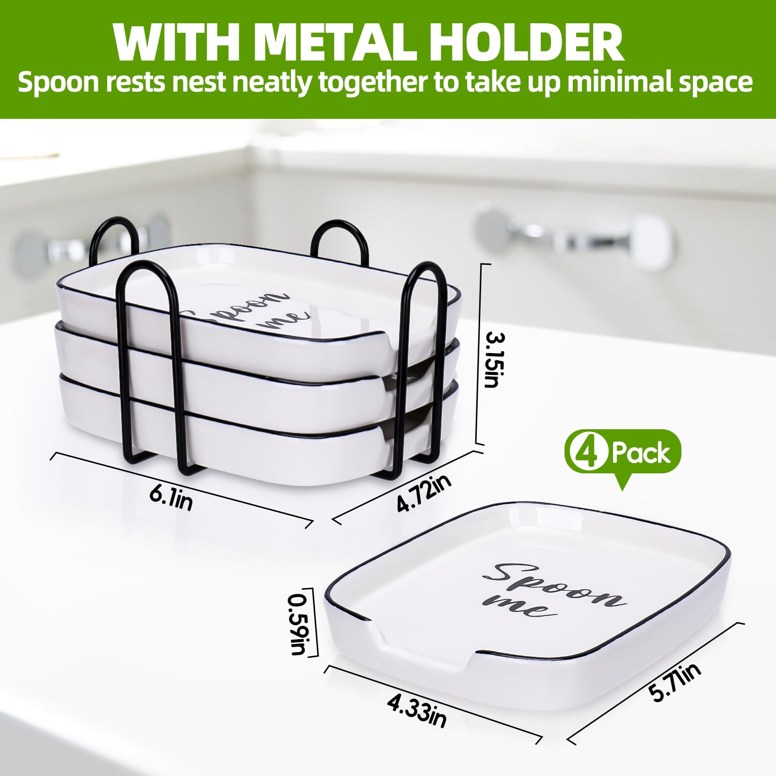 Conjunto de reposacucharas cerámicos con soporte metálico para organización.