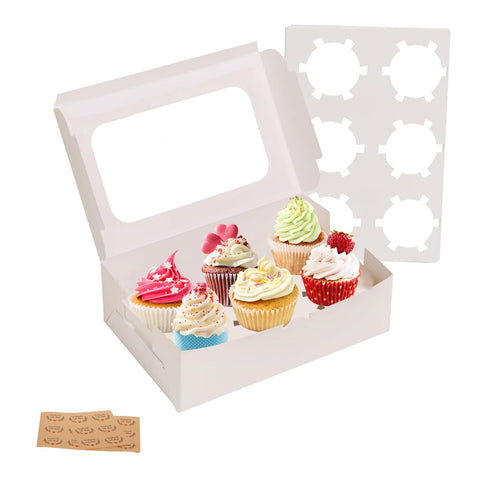 Cajas Yeplan para cupcakes con ventana transparente para exhibir sabores en eventos.