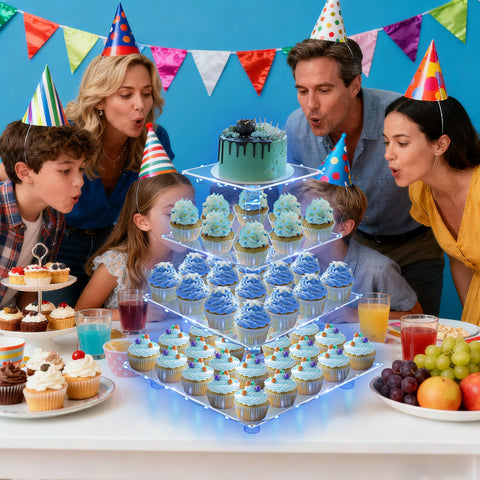 YestBuy base acrílica con 4 placas, robusta para tartas y cupcakes.