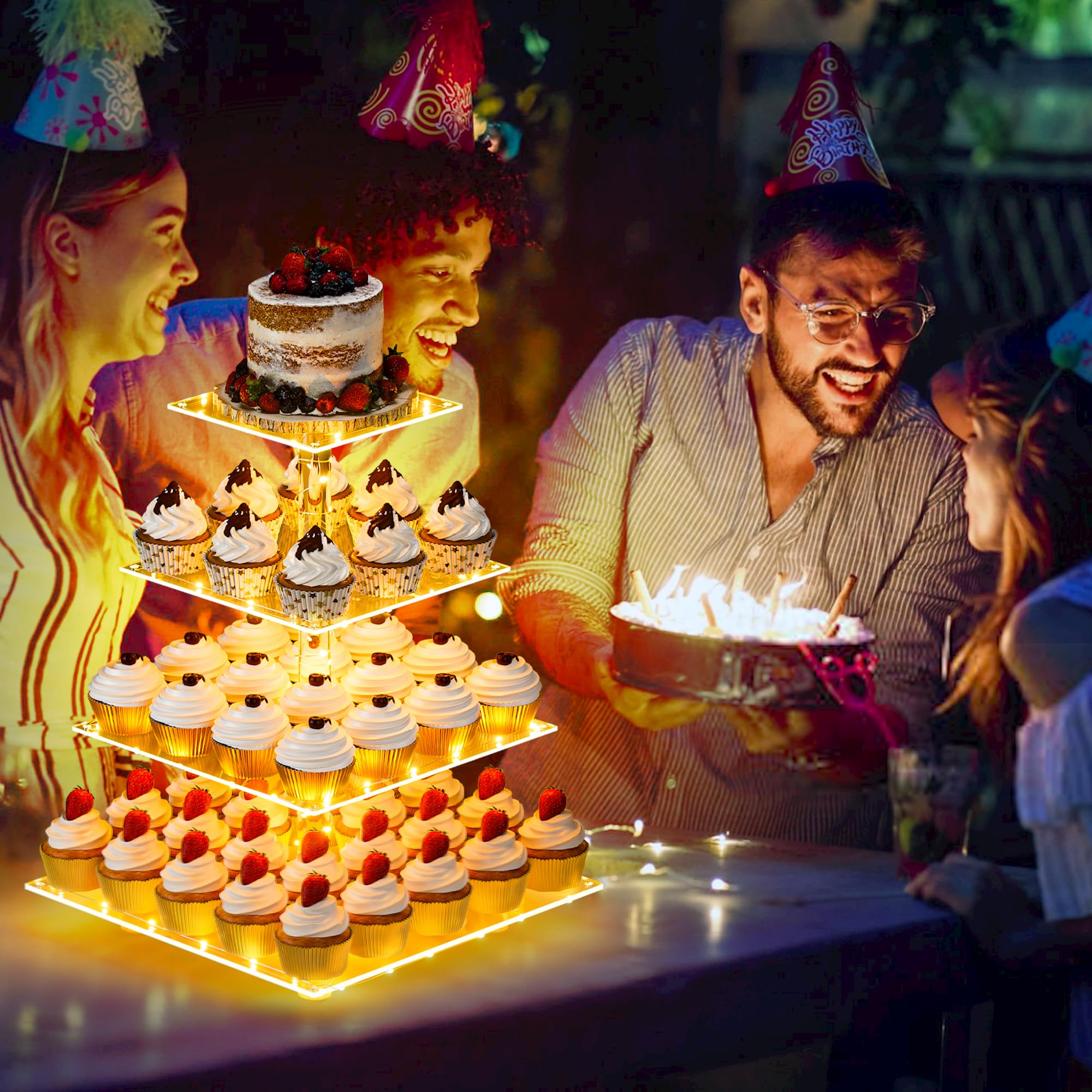 YestBuy expositor cupcakes iluminado con LED para eventos.