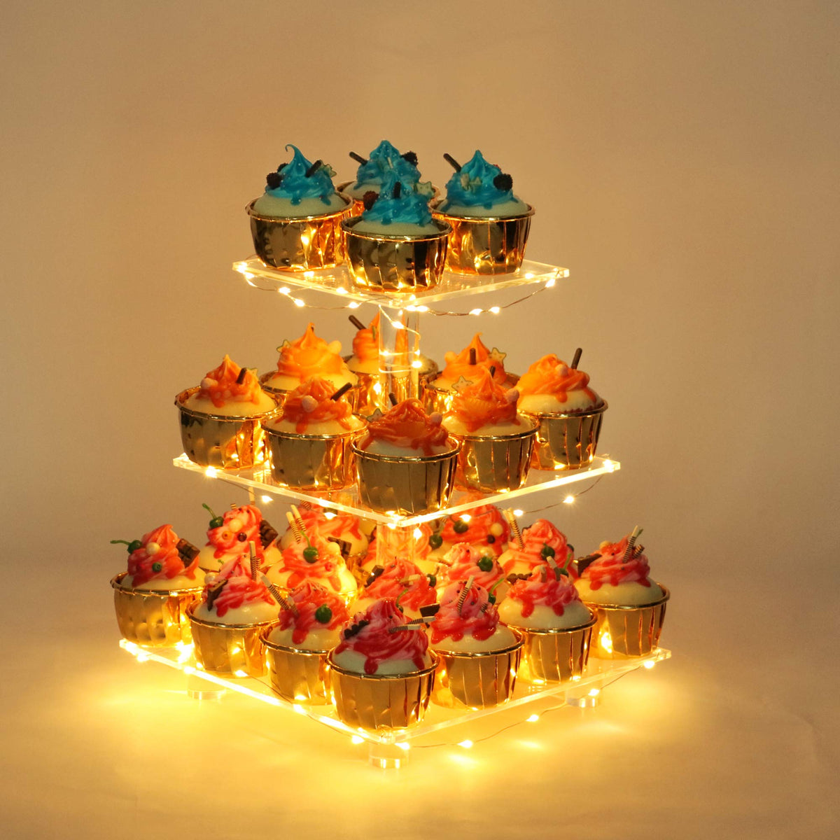 Torre de cupcakes YestBuy 3 niveles de cristal para exhibición elegante