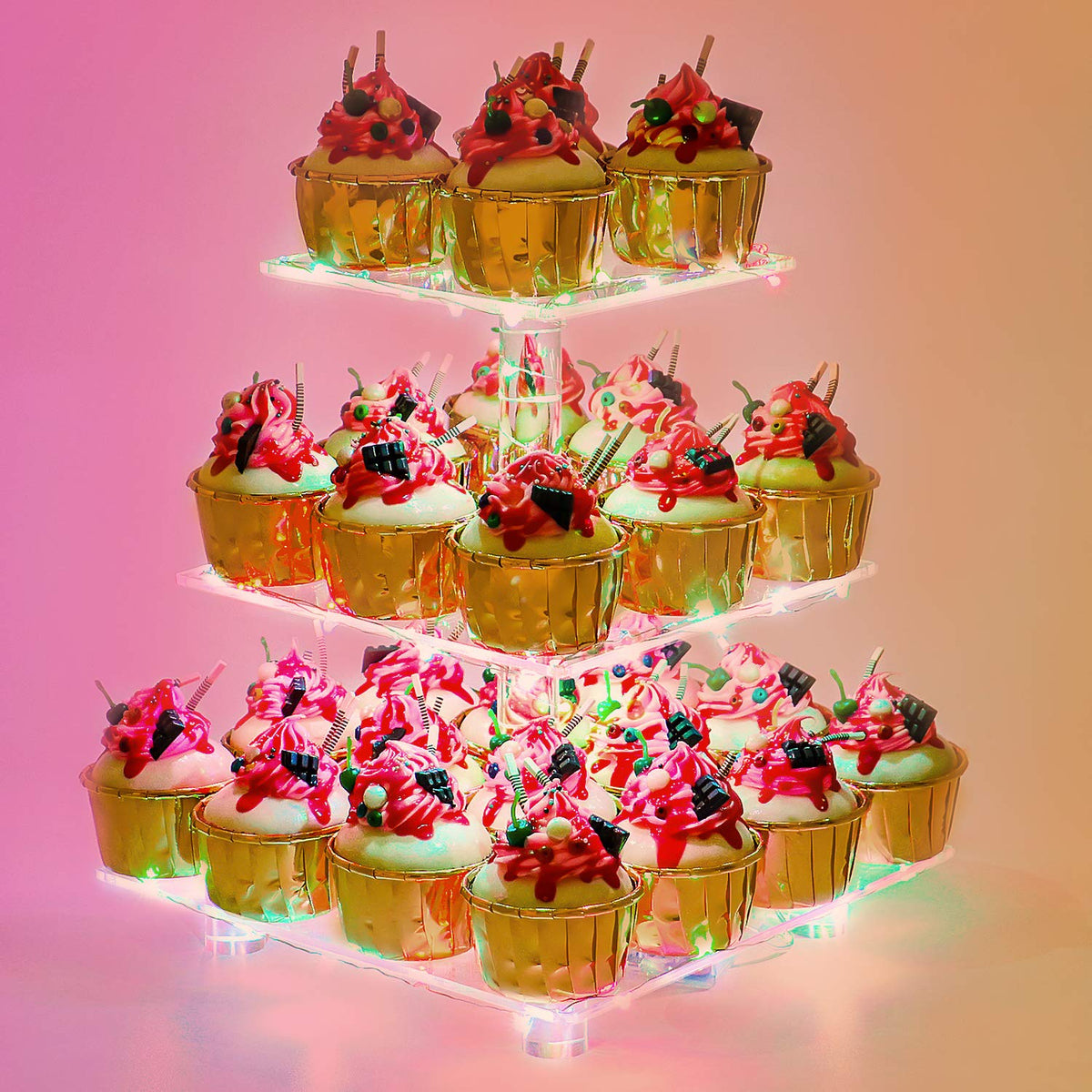 Torre de cupcakes YestBuy con tres niveles para exhibir postres con estilo.