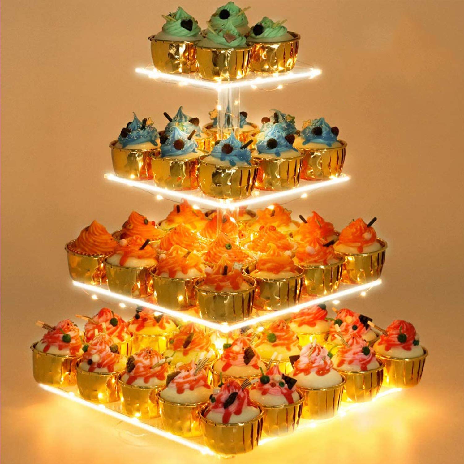 YestBuy torre cupcakes 4 niveles acrílica, exhibición elegante para pasteles.