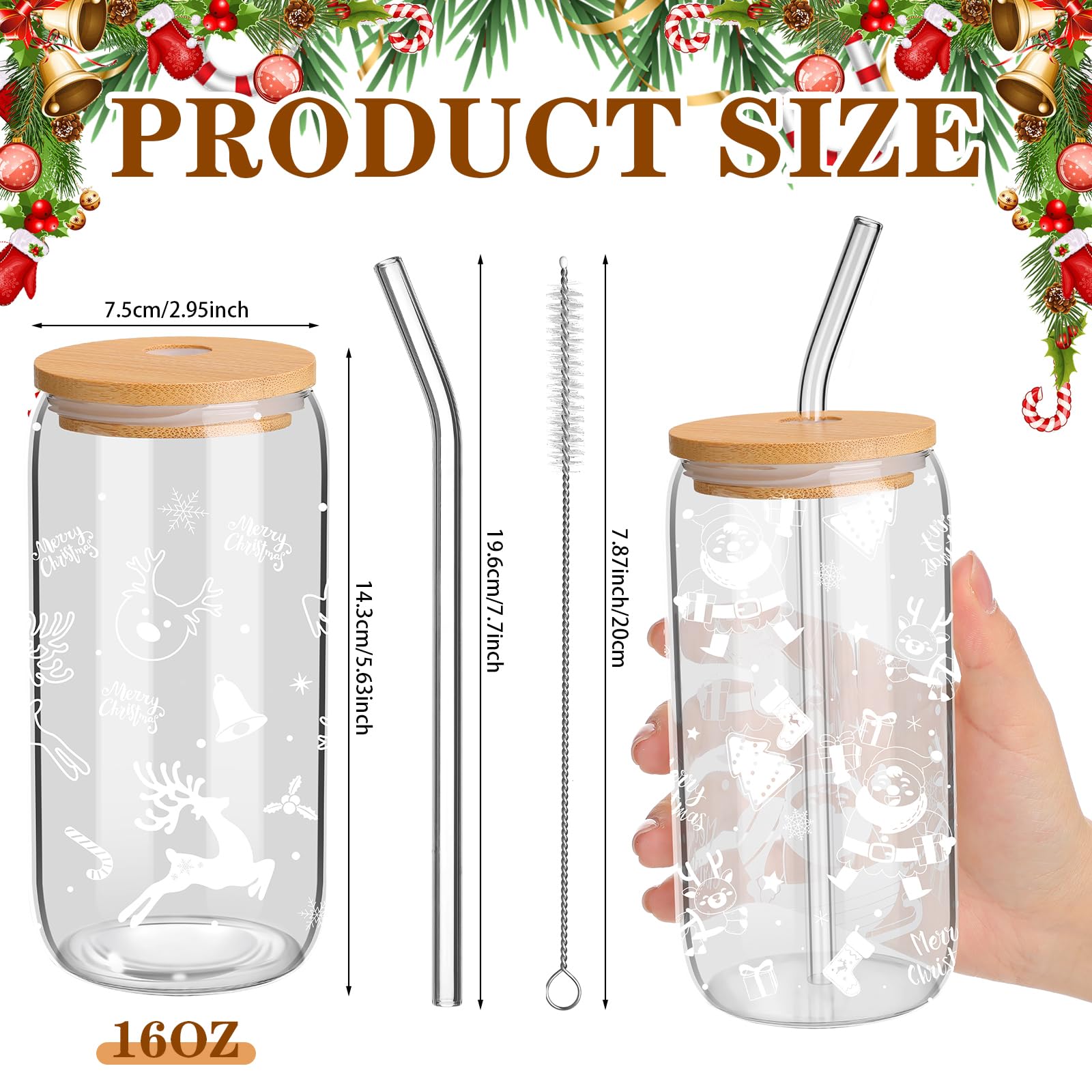 Yetene juego de 6 vasos navideños de vidrio, perfecto para reuniones y desayunos festivos