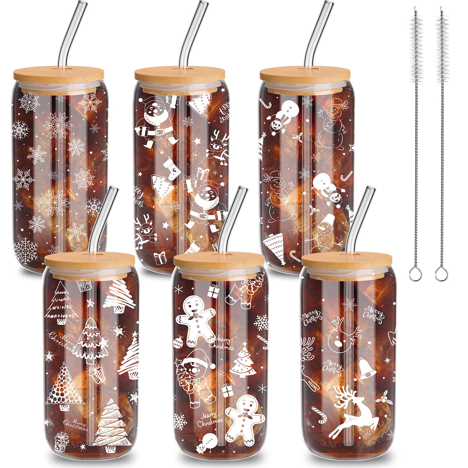 Yetene vaso de cristal navideño 16 oz con tapa y pajita, ideal para bebidas festivas