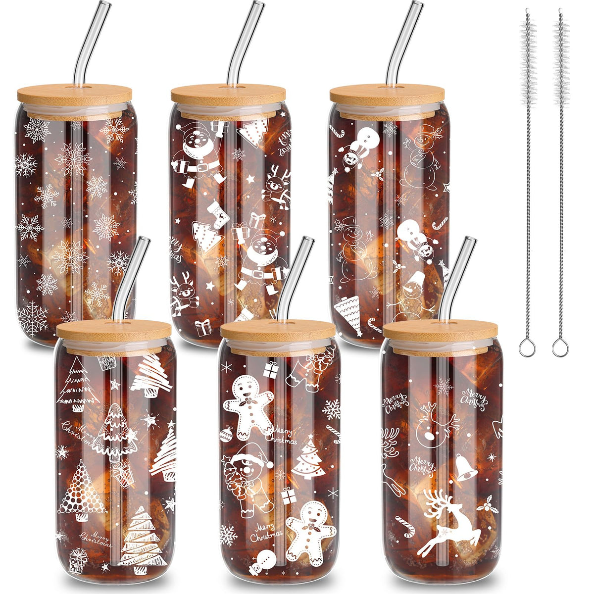 Yetene vaso de cristal navideño 16 oz con tapa y pajita, ideal para bebidas festivas