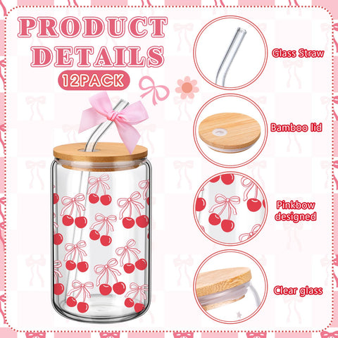 Yetene vasos de cristal rosa con pajilla incluida para beber con estilo.
