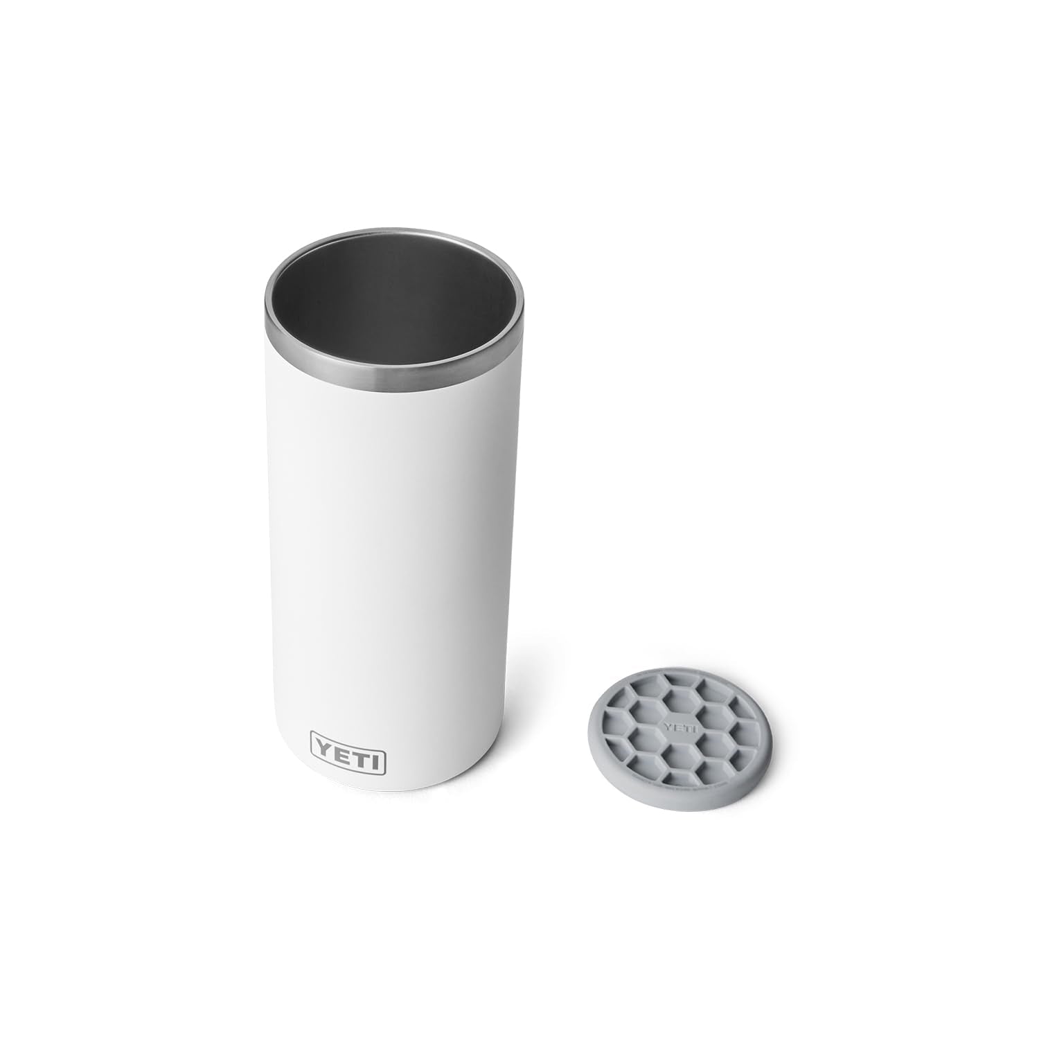 YETI Rambler Enfriador, almohadilla de silicona protege la botella sin ruido.